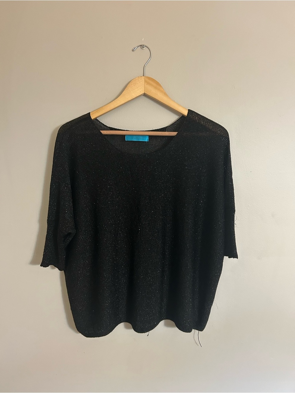 Francesca's Collections Black Sparkle Short Sleeve Sweater